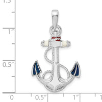 Sterling Silver Polished Enameled Anchor w/Rope Pendant