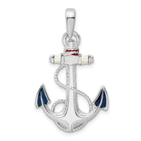 Sterling Silver Polished Enameled Anchor w/Rope Pendant