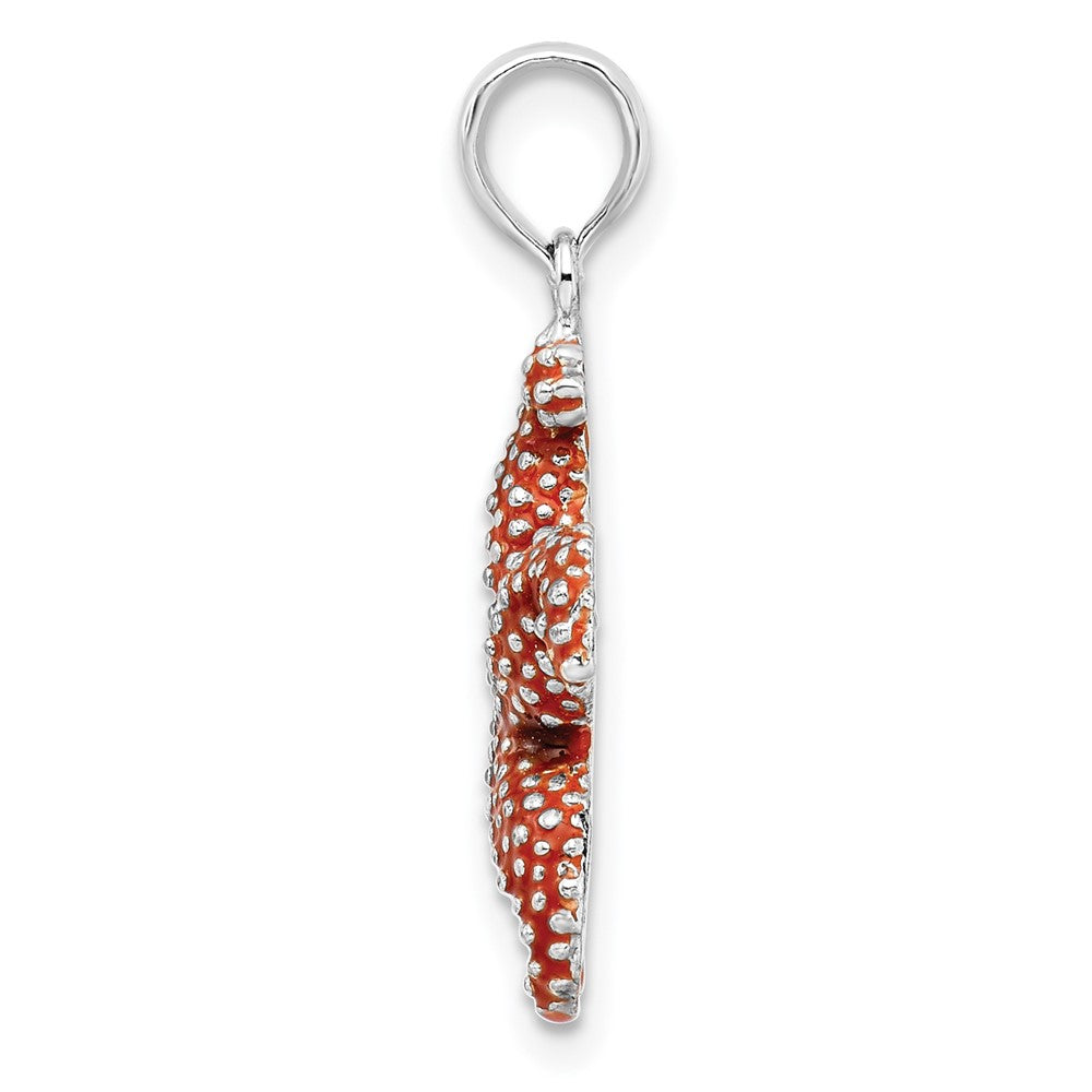 Sterling Silver Polished Enameled Orange Starfish Pendant