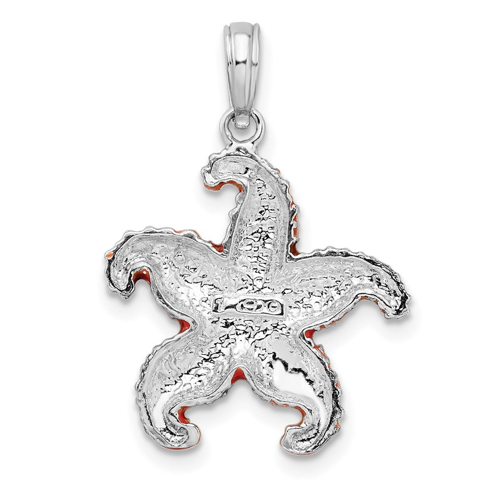 Sterling Silver Polished Enameled Orange Starfish Pendant