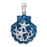 Sterling Silver Polished Enameled Blue Shell w/Starfish Pendant