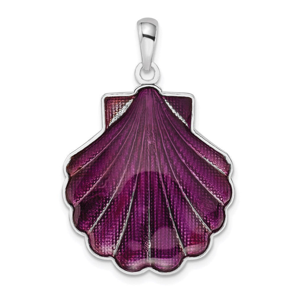 Sterling Silver Polished Enameled Large Purple Shell Pendant