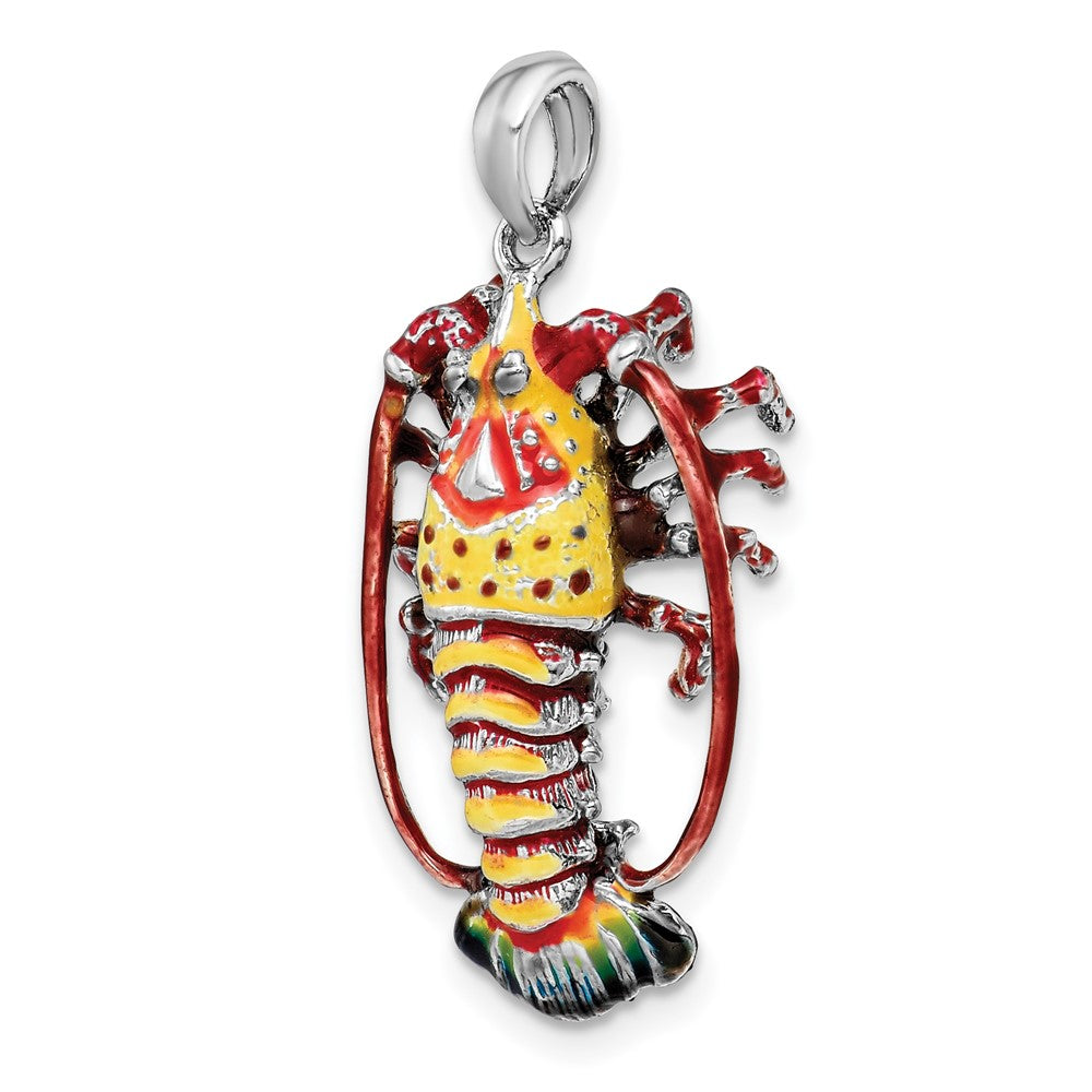 Sterling Silver Polished Enameled Florida Lobster Pendant