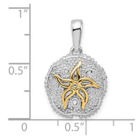Sterling Silver Polished Large Sand Dollar w/14k Starfish Pendant