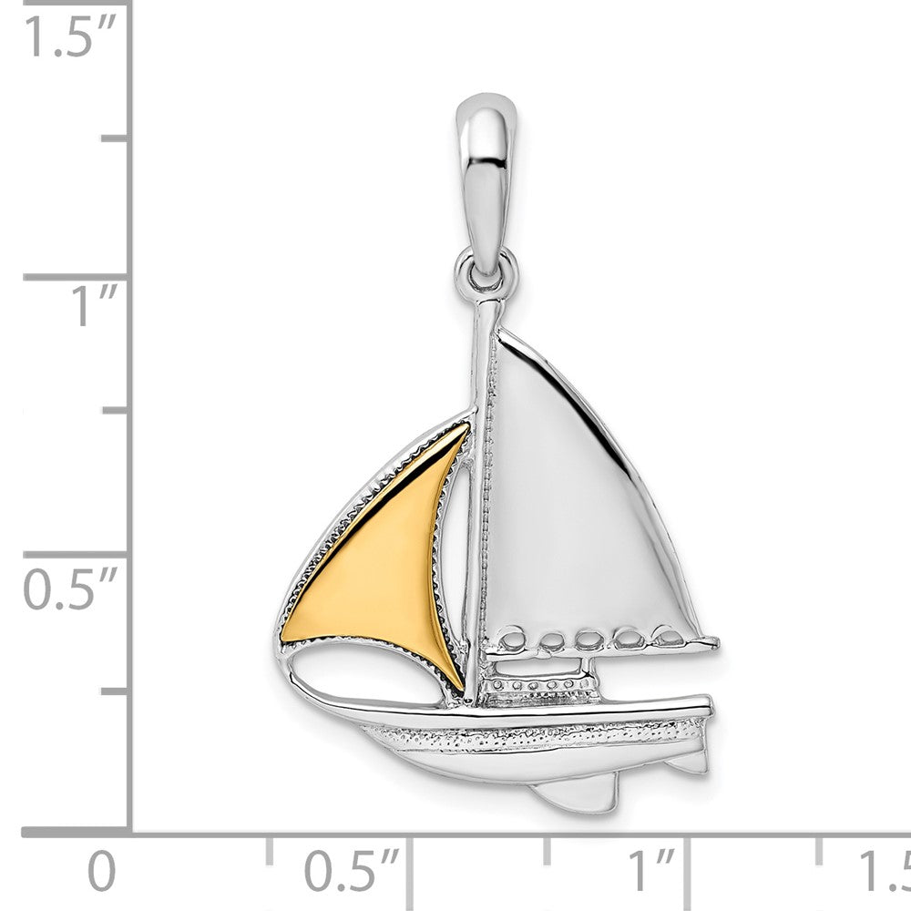 Sterling Silver Polished Sailboat w/14k Sail Pendant