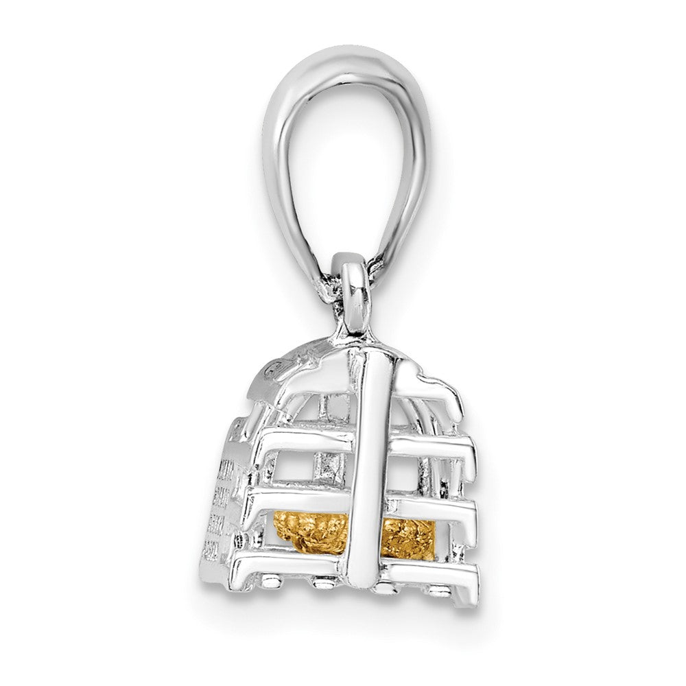 Sterling Silver Polished Moveable 3D Trap w/14k Lobster Pendant