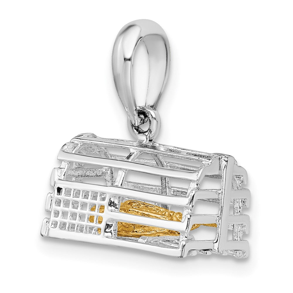 Sterling Silver Polished Moveable 3D Trap w/14k Lobster Pendant