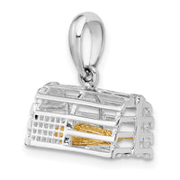 Sterling Silver Polished Moveable 3D Trap w/14k Lobster Pendant