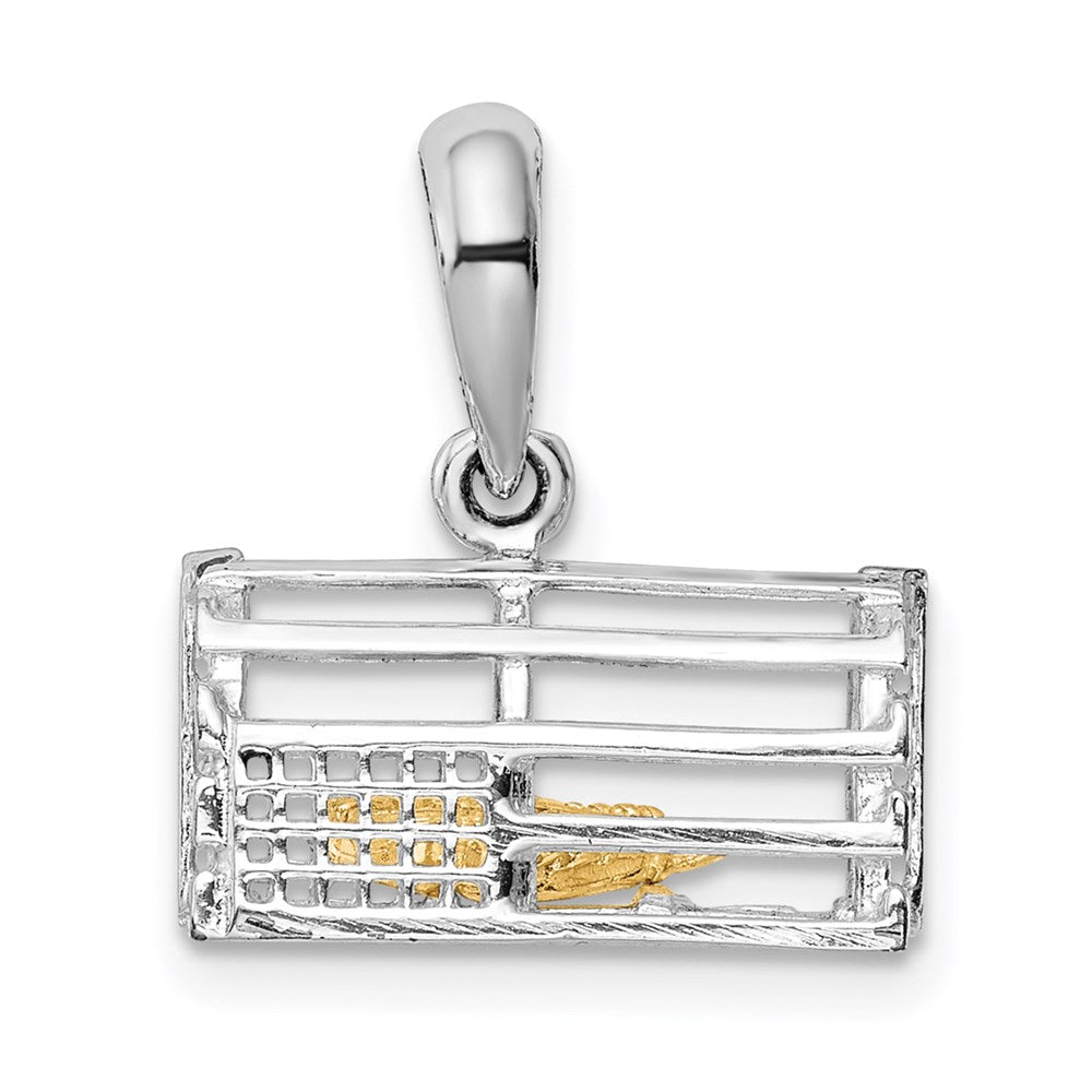 Sterling Silver Polished Moveable 3D Trap w/14k Lobster Pendant