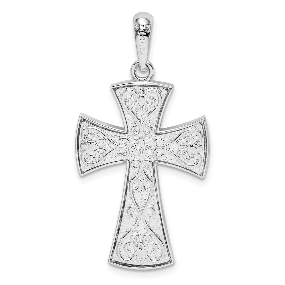 Sterling Silver Polished Fancy Cross w/14k Accent Pendant