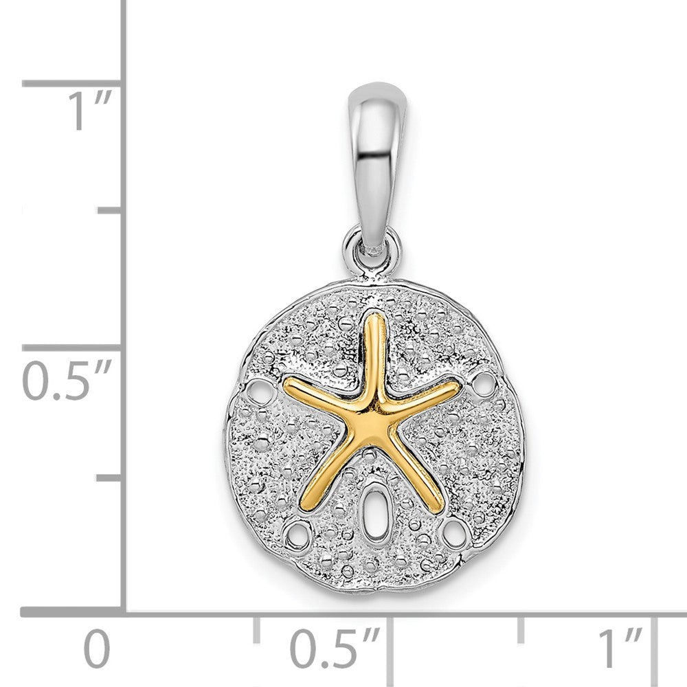 Sterling Silver Textured Sand Dollar w/14k Starfish Pendant