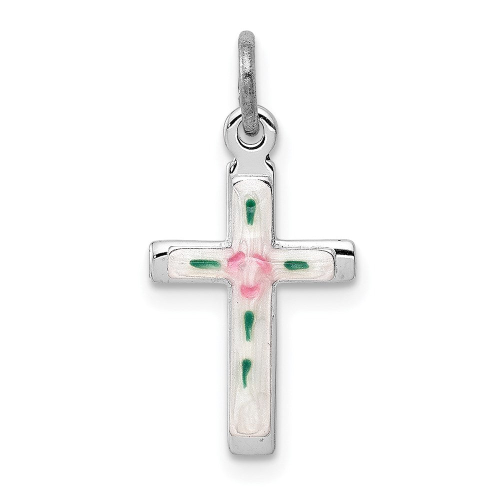 Sterling Silver Rhodium-plated Enameled Cross Charm