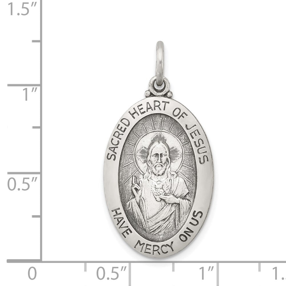 Sterling Silver Antiqued Sacred Heart of Jesus Medal – TreasureFineJeweler