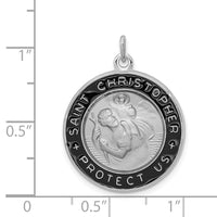 Sterling Silver Rhodium-plated Enameled St. Christopher Medal