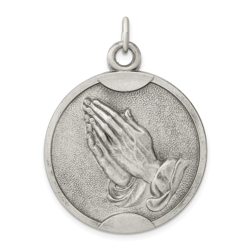 Sterling Silver Antiqued Praying Hands Pendant