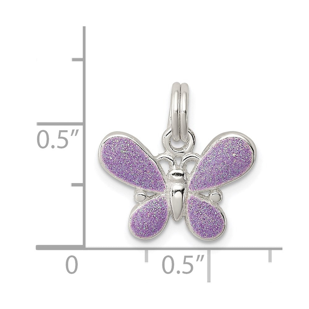 Sterling Silver Purple Enamel Polished Butterfly Charm