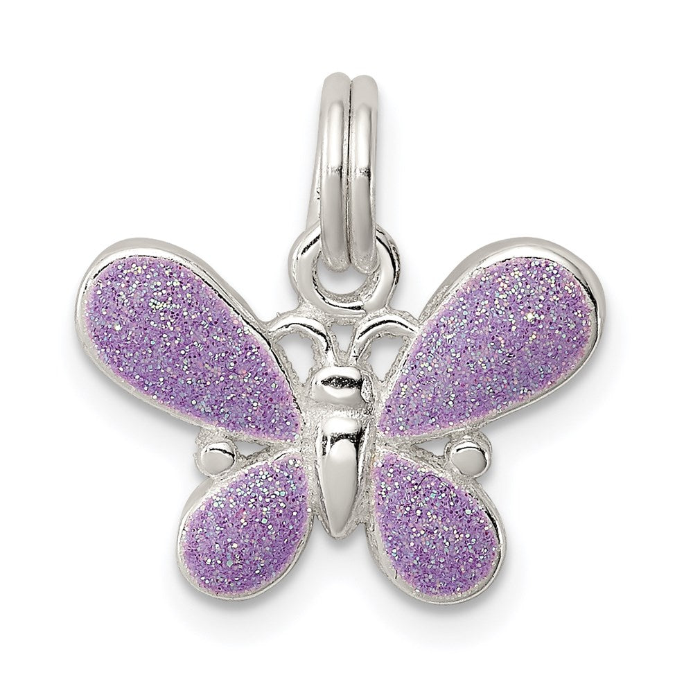 Sterling Silver Purple Enamel Polished Butterfly Charm
