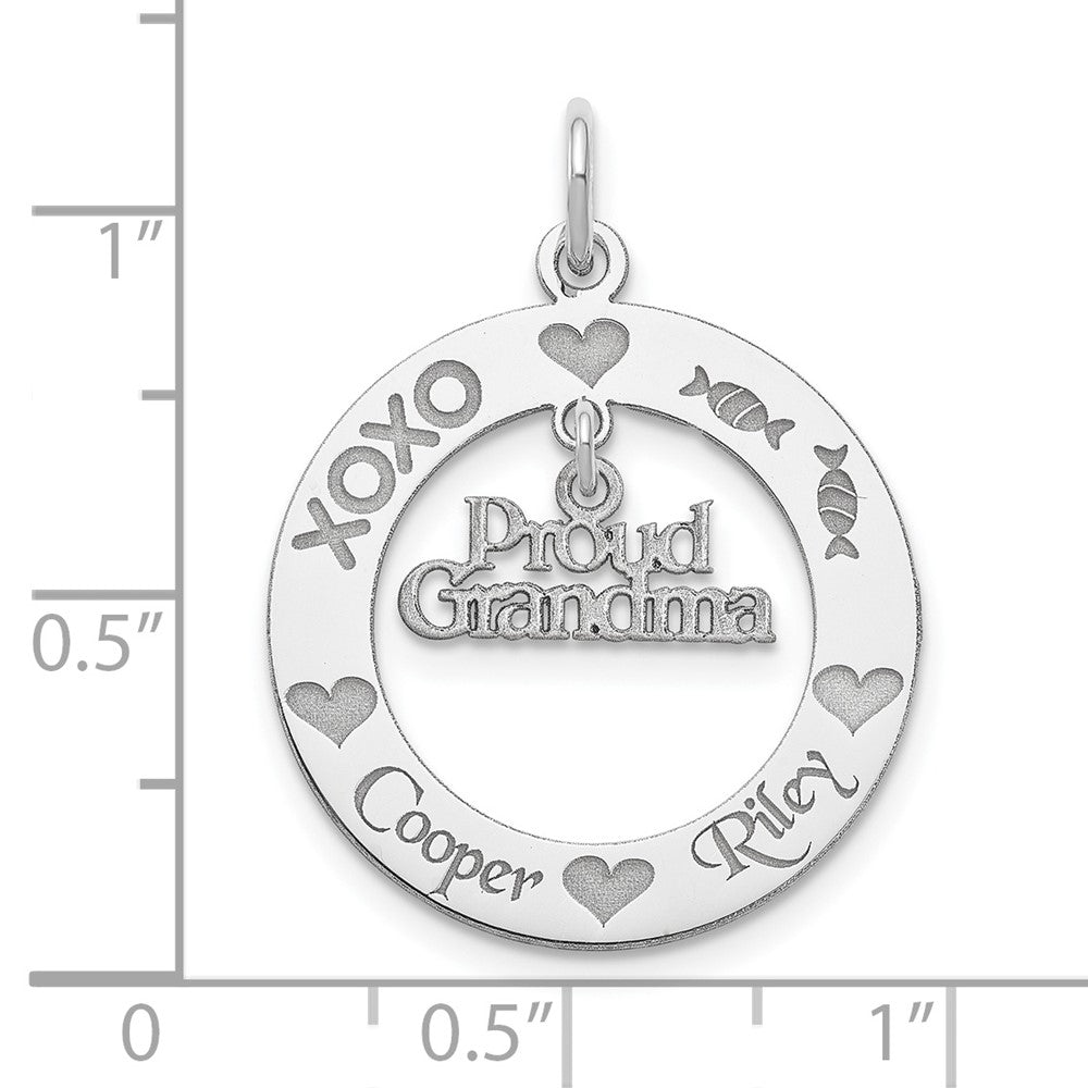 Sterling Silver Rhodium-plated Personalizable Proud Grandma Charm