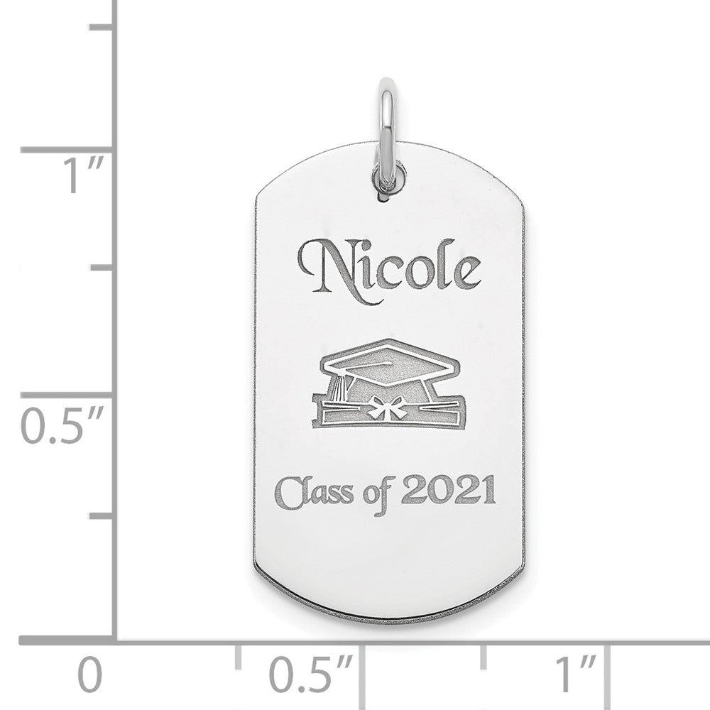 Sterling Silver Rhodium-plated Personalizable Graduation Dog Tag Charm