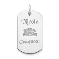 Sterling Silver Rhodium-plated Personalizable Graduation Dog Tag Charm