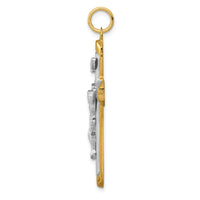 Sterling Silver Rhodium-plated Satin/Polished Vermeil Corpus Cross Pendant