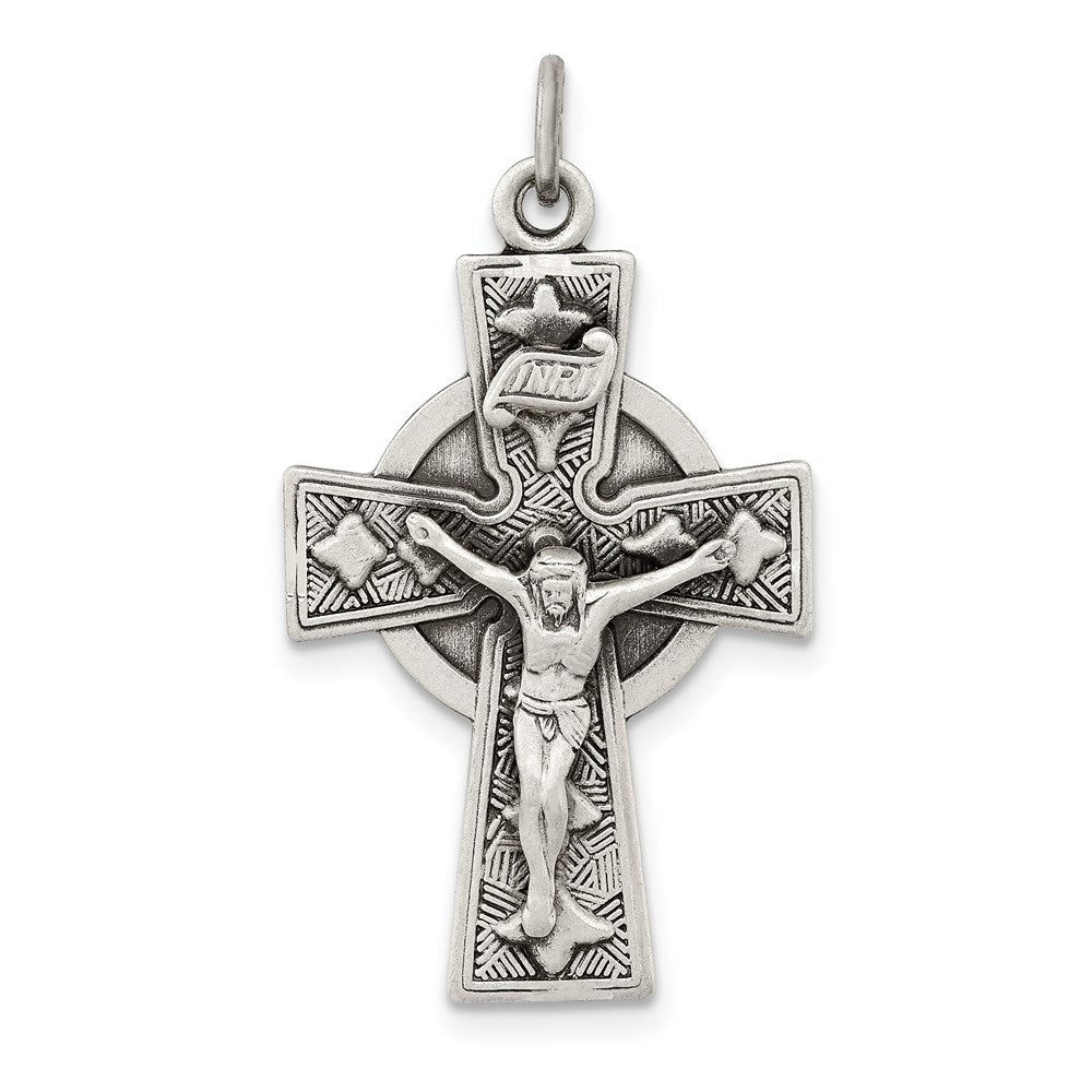 Sterling Silver Antiqued Satin Irish Crucifix Cross Pendant