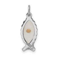 Sterling Silver Rhodium-plated Epoxy Ichthus w/Mustard Seed Pendant