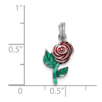 Sterling Silver Green & Red Enamel Rose Charm