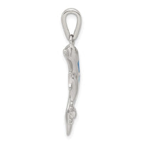Sterling Silver Blue Inlay Created Opal Dolphin Pendant
