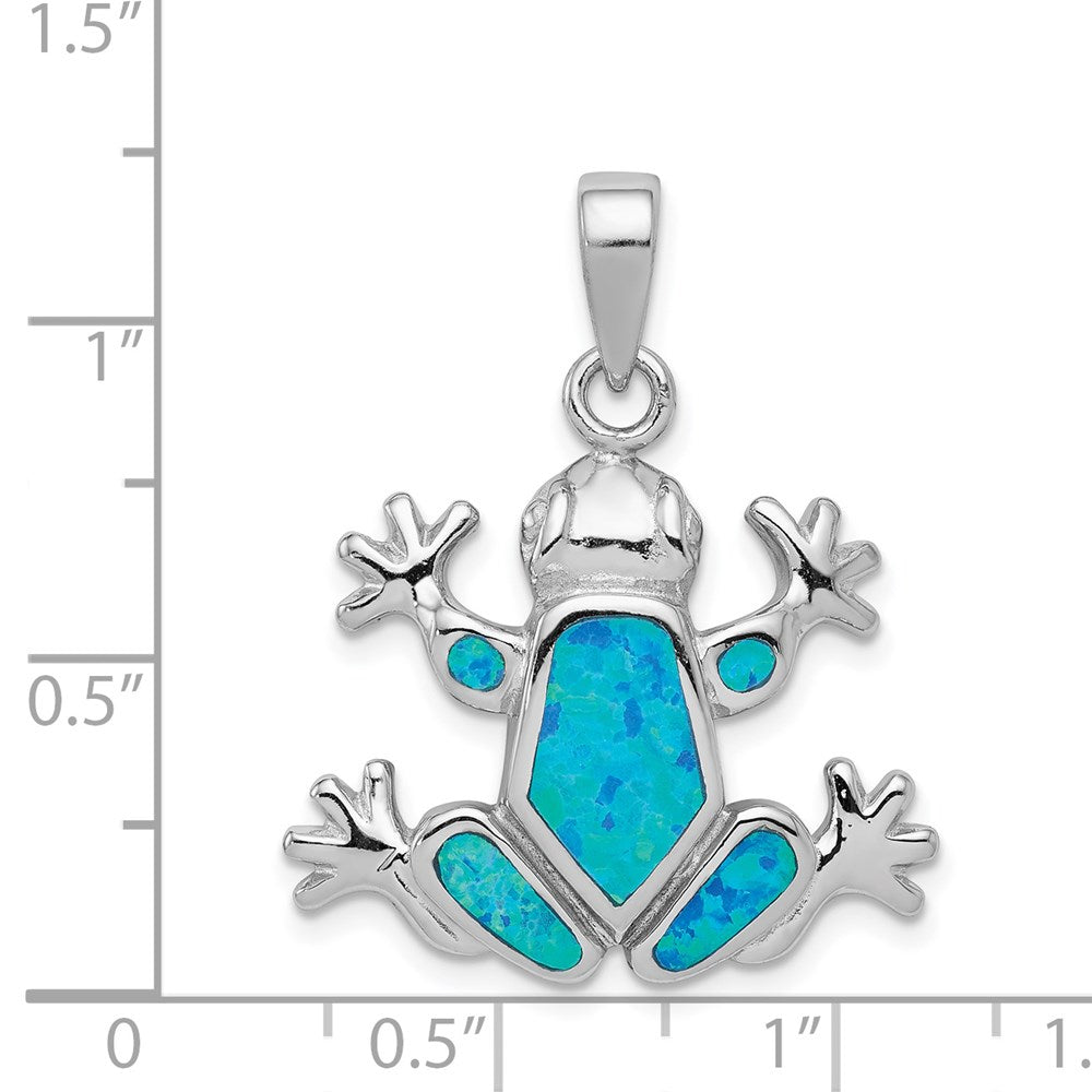 Sterling Silver Blue Inlay Created Opal FrogPendant