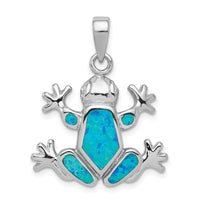 Sterling Silver Blue Inlay Created Opal FrogPendant
