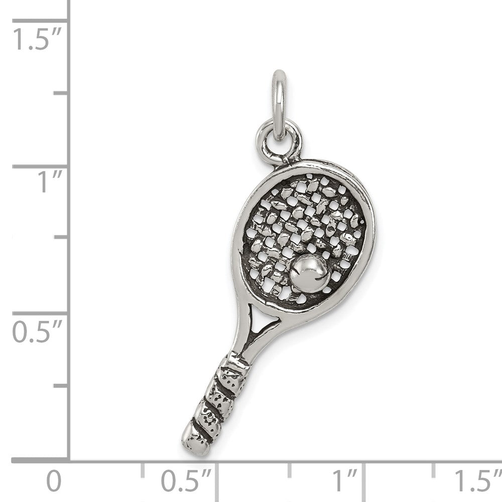 Sterling Silver Antiqued Tennis Racquet Charm