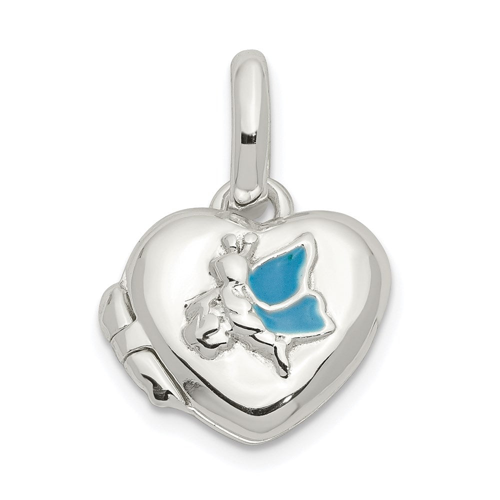 Sterling Silver Blue Enamel Butterfly Heart Locket