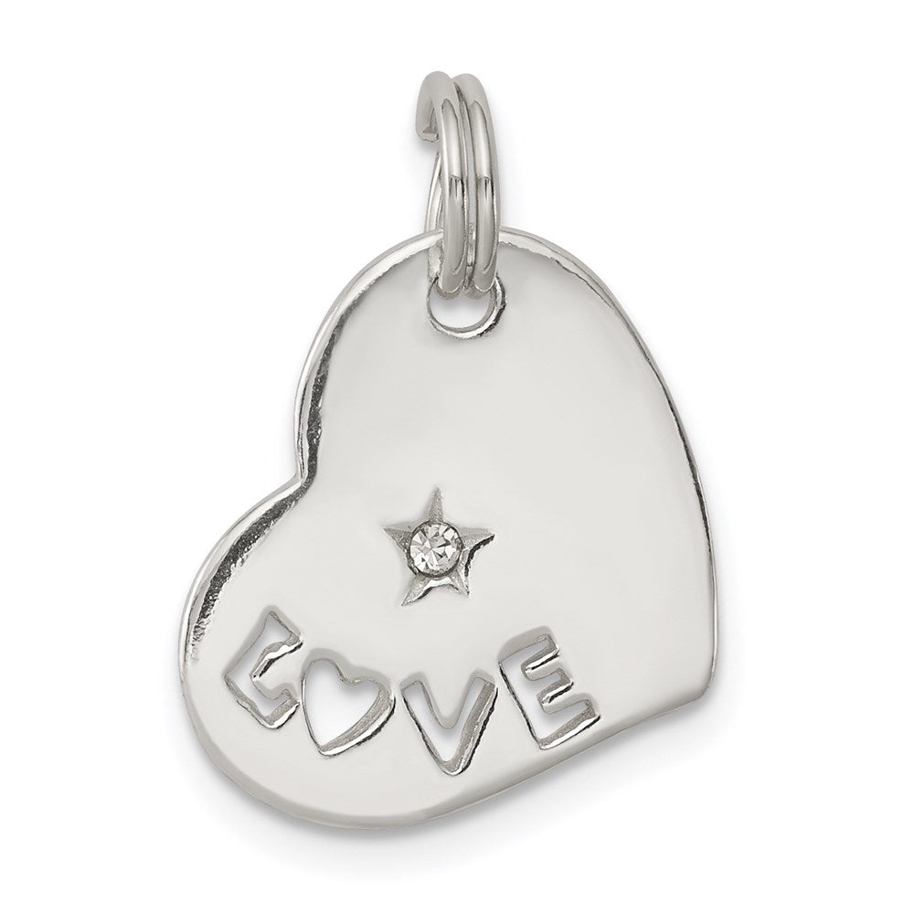Sterling Silver Polished LOVE CZ Heart Charm