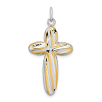 Sterling Silver Rhodium-plated & Gold-tone Twist Cross Reversible Pendant