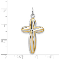 Sterling Silver Rhodium-plated & Gold-tone Twist Cross Reversible Pendant