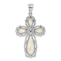 Sterling Silver Rhodium-plated Mother of Pearl Cross Pendant