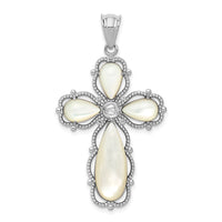 Sterling Silver Rhodium-plated Mother of Pearl Cross Pendant