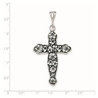 Sterling Silver Antiqued & Textured Large Floral Cross Pendant