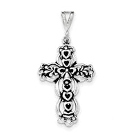 Sterling Silver Antiqued & Textured Hearts on Cross Pendant