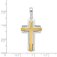 Sterling Silver Rhodium-plated & Gold-tone Brshd/Polished Cross Pendant