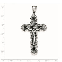 Sterling Silver Antiqued & Textured Large Floral Cross w/Jesus Pendant