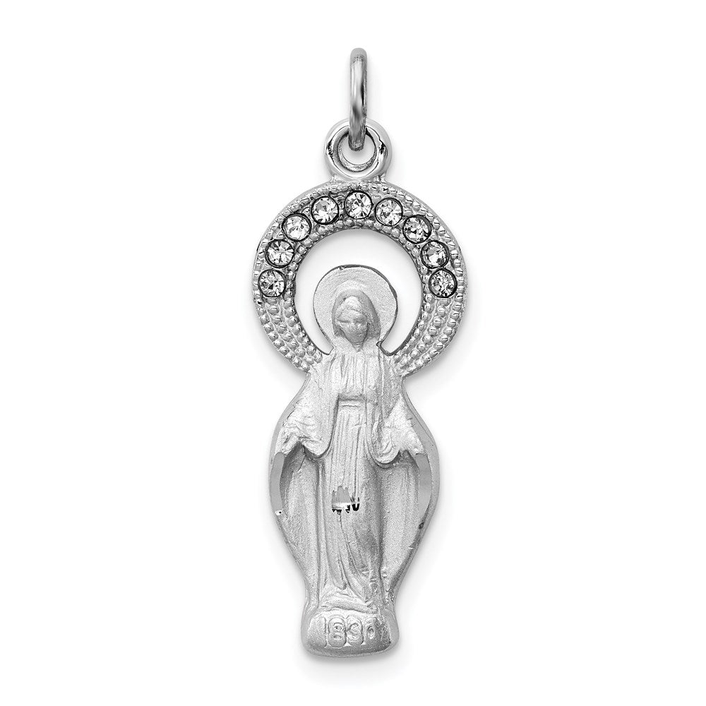 Sterling Silver Rhodium-plated Polished & Satin CZ Miraculous Medal Pendant