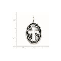 Sterling Silver Antiqued Oval Cut-out Cross Chain Slide Pendant