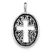 Sterling Silver Antiqued Oval Cut-out Cross Chain Slide Pendant