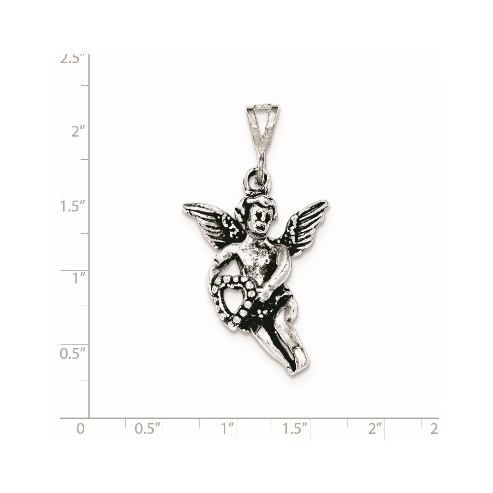 Sterling Silver Antiqued & Textured Flying Angel w/Heart Pendant