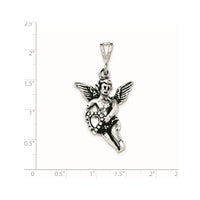 Sterling Silver Antiqued & Textured Flying Angel w/Heart Pendant