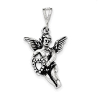 Sterling Silver Antiqued & Textured Flying Angel w/Heart Pendant