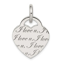 Sterling Silver Polished 'I Love u' Engraved Heart Pendant