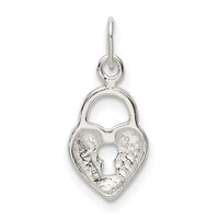 Sterling Silver Polished Diamond-cut Heart Lock Charm
